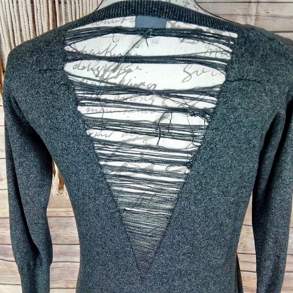 Uo | Sparkle & Fade Grey Slashed V-Back Sweater - image 5